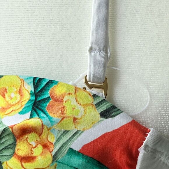 NWT Trin Turk Swim sz 0 2 BUCKLE Bandeau Tropical Halter Tie boho vacation TOP - Picture 7 of 8